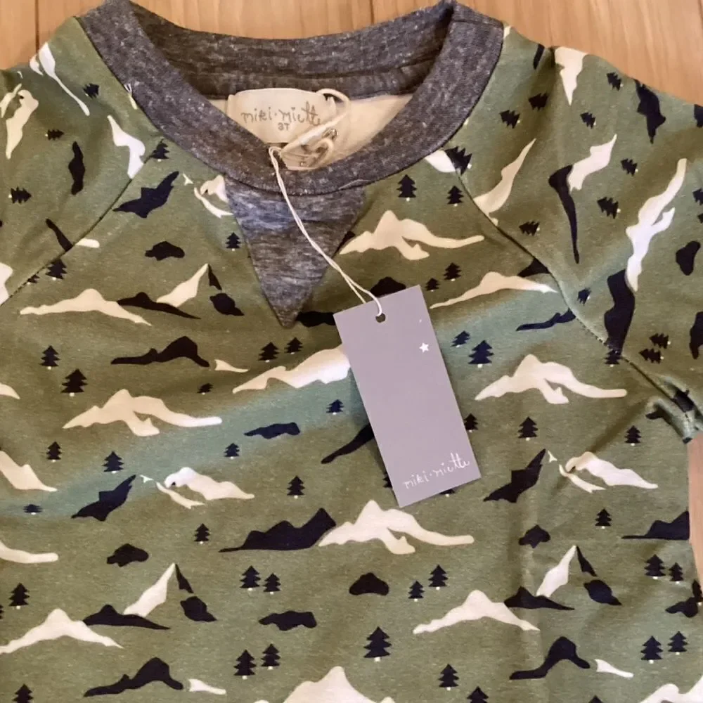 NWT. Miki Miette Brand Boys Long Sleeve Mountainside Print Shirts Sz 3T and 5